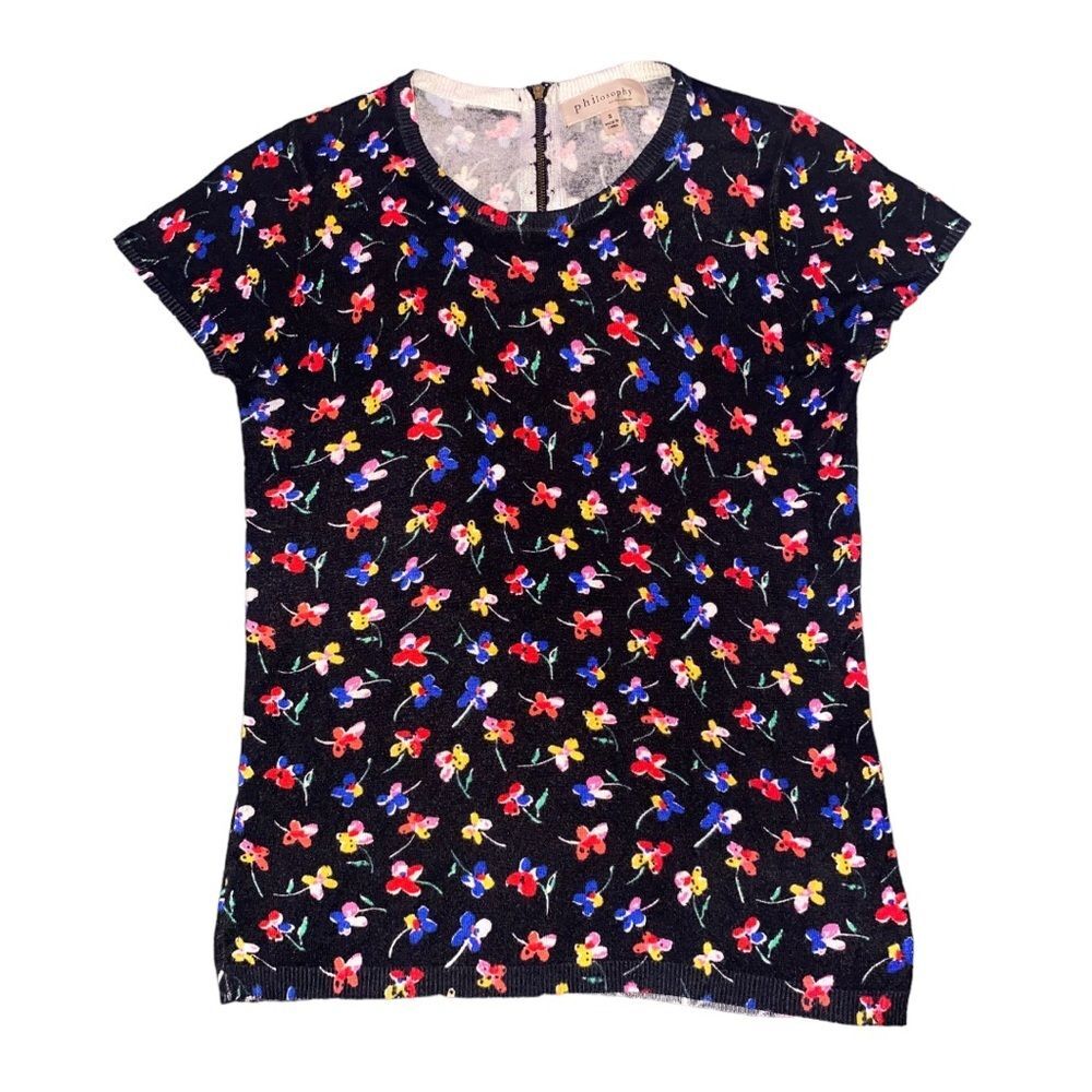 Philosophy Floral Short Sleeve Sweater Size S